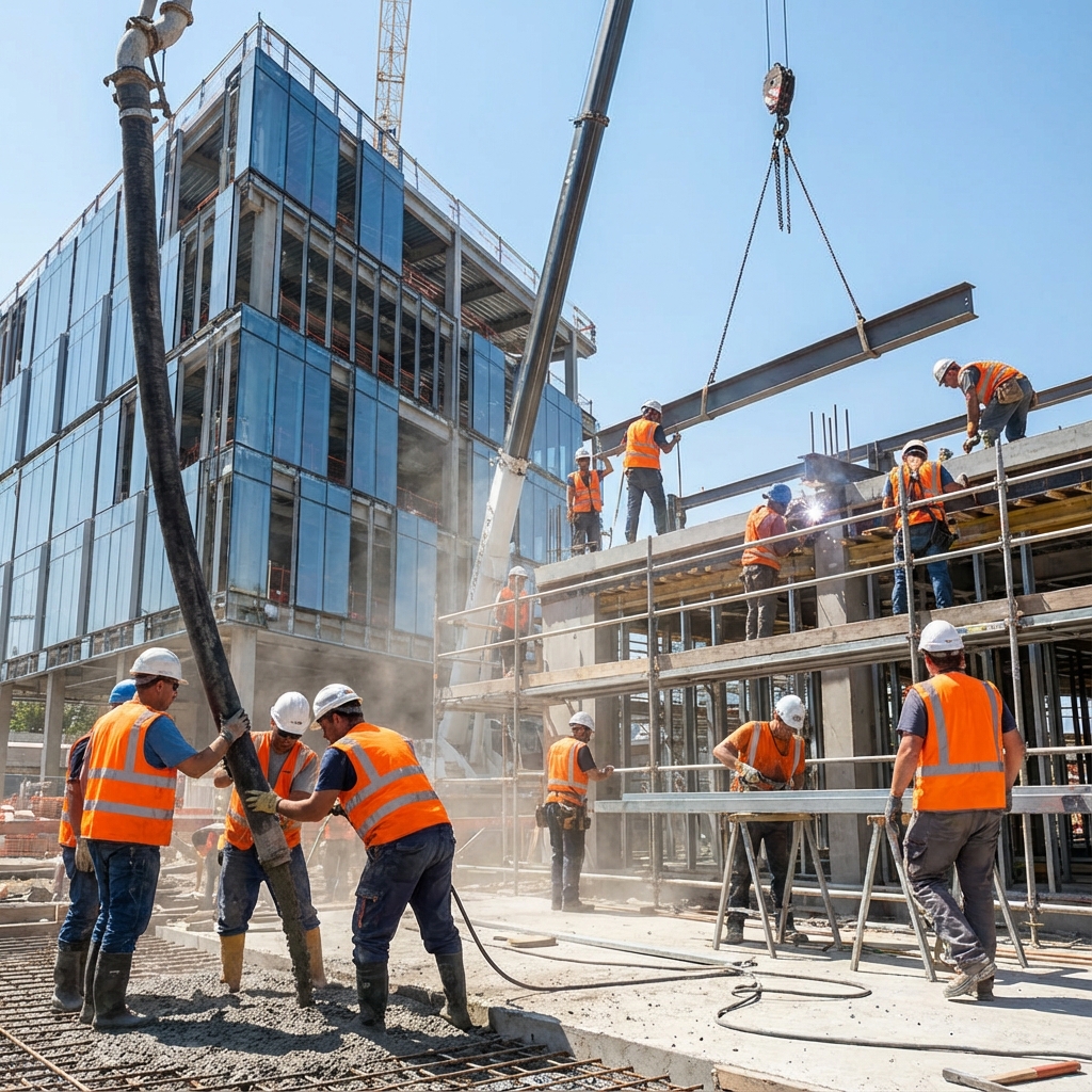 Construction builders working